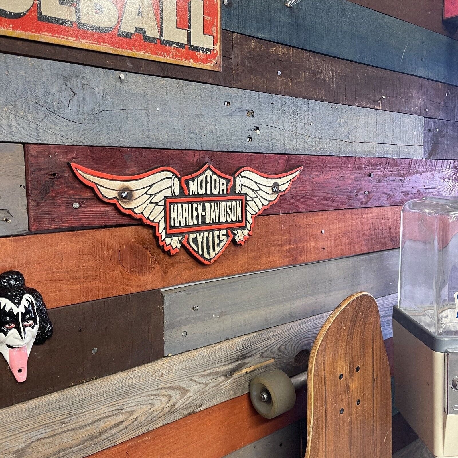 Motorcycle Wings Solid Cast Iron Plaque With Painted Antique Finish (15" x 6") - Jones Peak