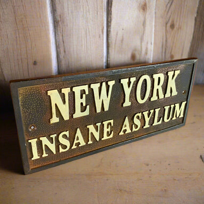 New York Insane Asylum Cast Iron Plaque With Antique Finish (7.75" x 3.5") - Jones Peak