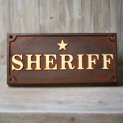 Sheriff Cast Iron Plaque With Antique Finish (7.75" x 3.5") - Jones Peak