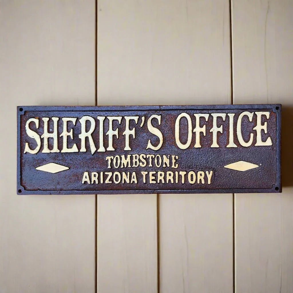 Sheriff's Office Tombstone Arizona Territory Cast Iron Plaque With Antique Finish (7.75" x 3.5") - Jones Peak