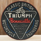 Triumph Bonneville Motorcycle Cast Iron Plaque With Antique Finish (9.5" Round) - Jones Peak