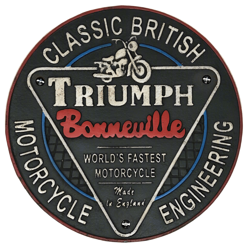 Triumph Bonneville Motorcycle Cast Iron Plaque With Antique Finish (9.5" Round) - Jones Peak