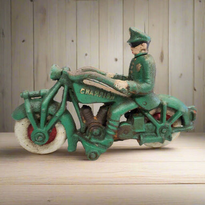 Champion Motorcycle Cast Iron with Painted Antique Finish (7“ x 4”) - Jones Peak