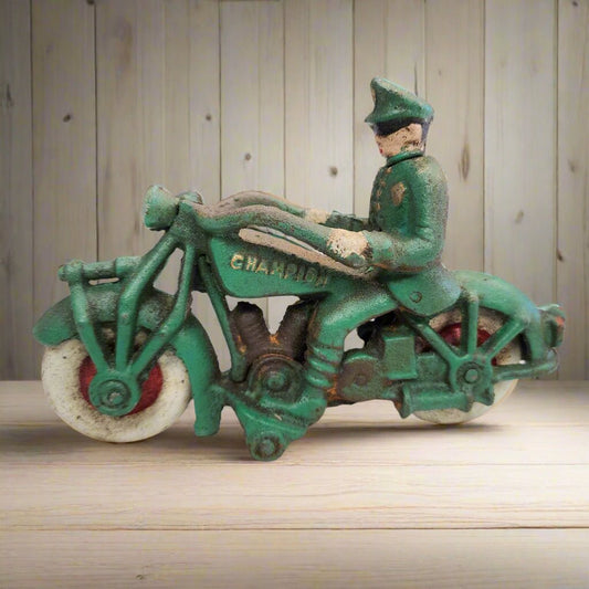 Champion Motorcycle Cast Iron with Painted Antique Finish (7“ x 4”) - Jones Peak