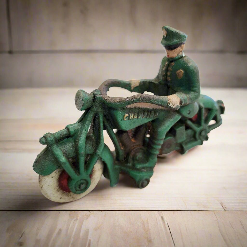 Champion Motorcycle Cast Iron with Painted Antique Finish (7“ x 4”) - Jones Peak