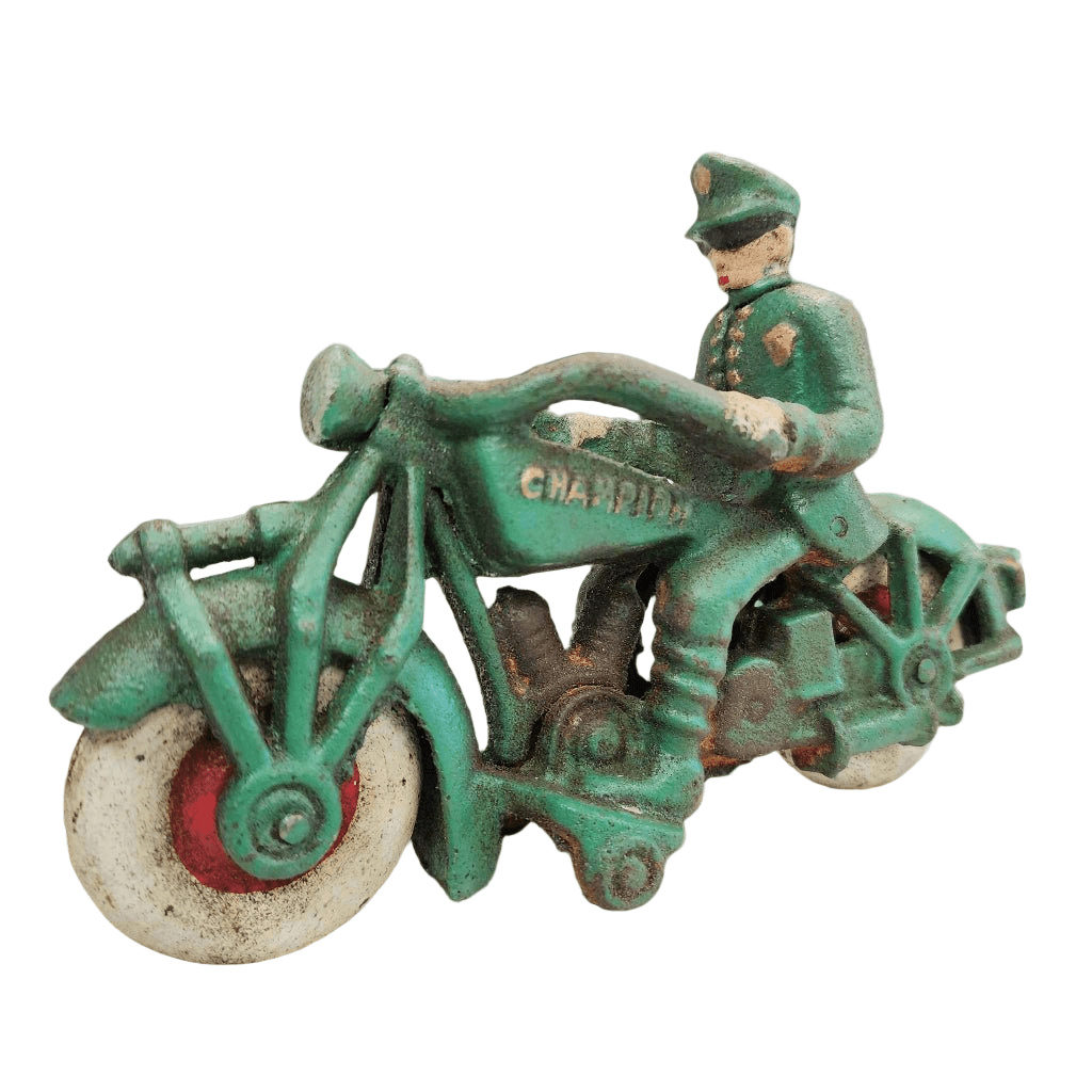 Champion Motorcycle Cast Iron with Painted Antique Finish (7“ x 4”) - Jones Peak