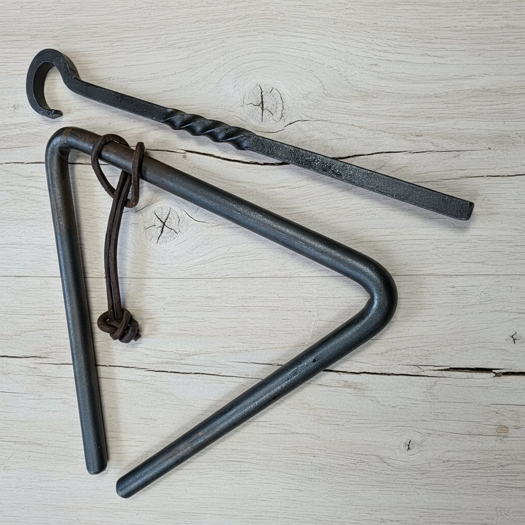 Chuck Wagon Dinner Bell Wrought Iron Striker And Leather Strap For Hanging (8" x 8.5") - Jones Peak