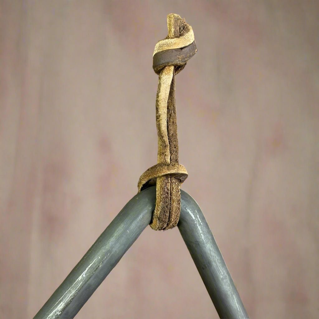 Chuck Wagon Dinner Bell Wrought Iron Striker And Leather Strap For Hanging (8" x 8.5") - Jones Peak