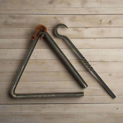 Chuck Wagon Dinner Bell Wrought Iron Striker And Leather Strap For Hanging (8" x 8.5") - Jones Peak