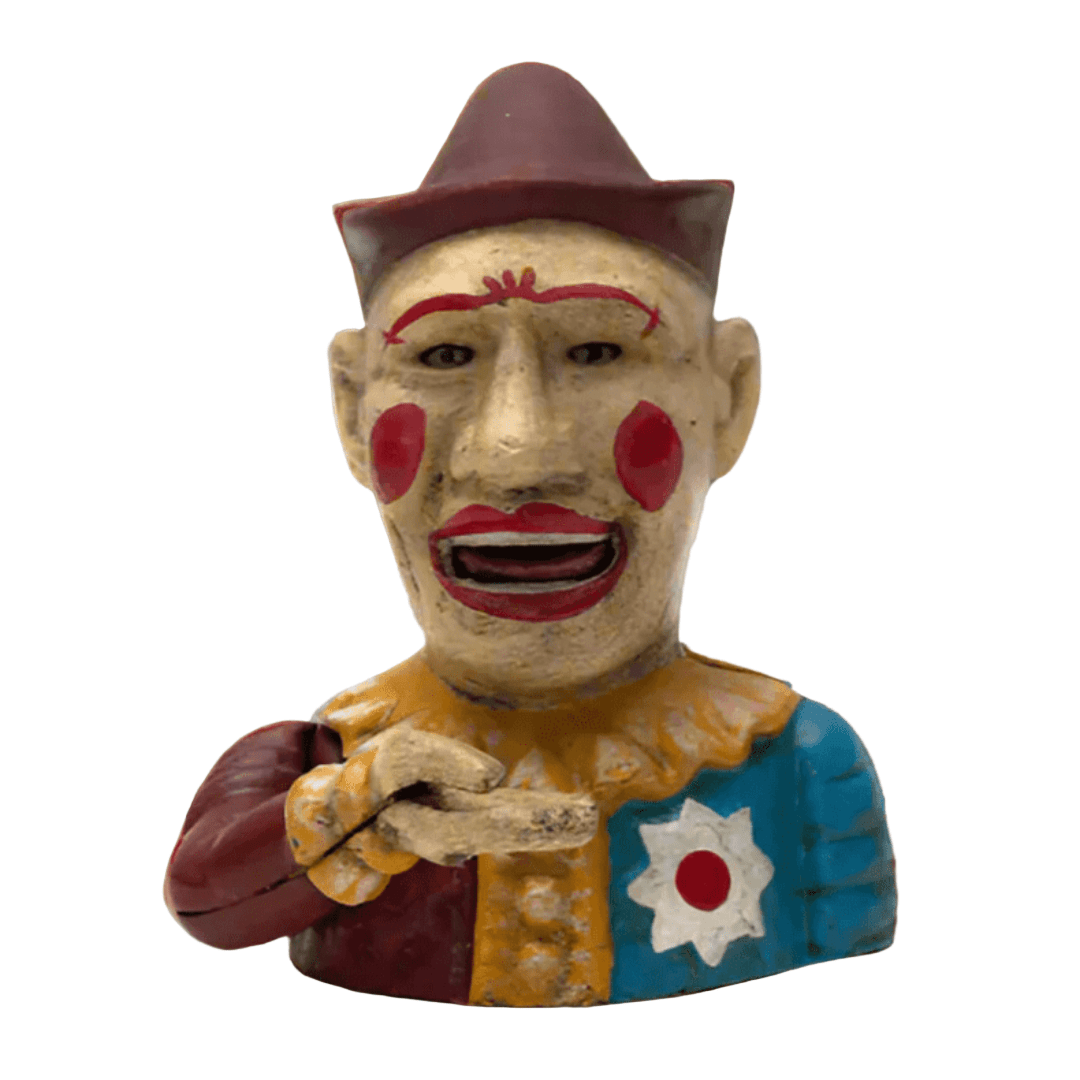 Clown Cast Iron Mechanical Coin Bank With Painted Antique Finish (7" High) - Jones Peak