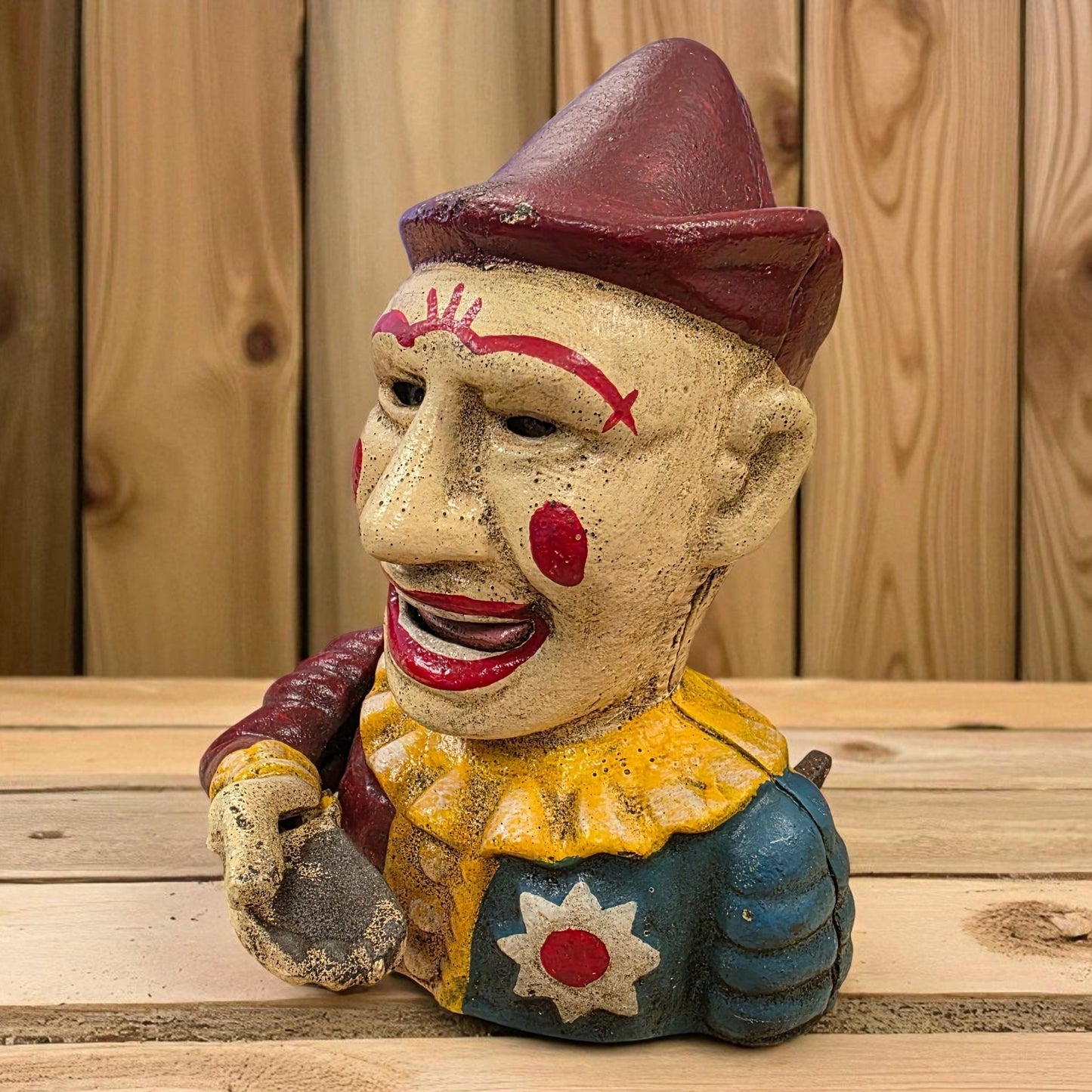 Clown Cast Iron Mechanical Coin Bank With Painted Antique Finish (7" High) - Jones Peak