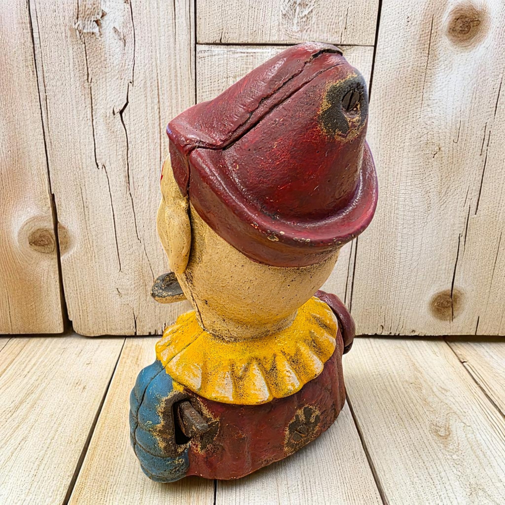 Clown Cast Iron Mechanical Coin Bank With Painted Antique Finish