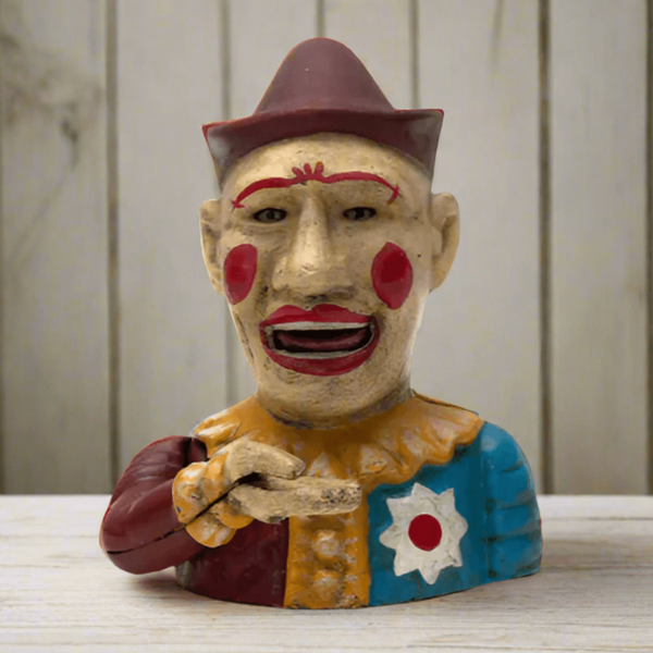 その他 Century Original Painted Iron Clown Bank Mechanical Cast Iron Clown Jester Bank, Vintage Cast Iron