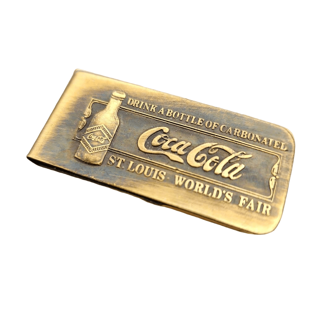 Coca - Cola 1904 World's Fair Solid Brass Embossed Money Clip (2" Long) - Jones Peak