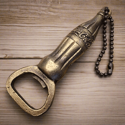 Coca - Cola Bottle Solid Brass Bottle Opener With Raised Lettering & Chain (4.5" x 2") - Jones Peak