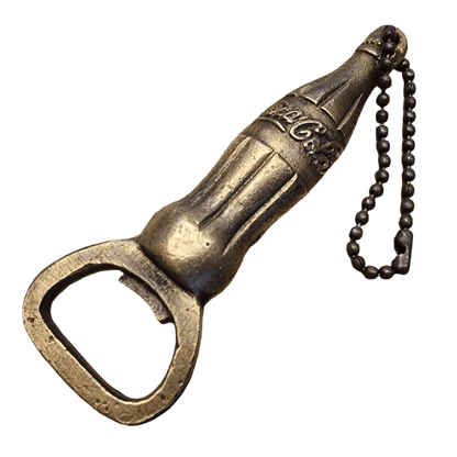 Coca - Cola Bottle Solid Brass Bottle Opener With Raised Lettering & Chain (4.5" x 2") - Jones Peak