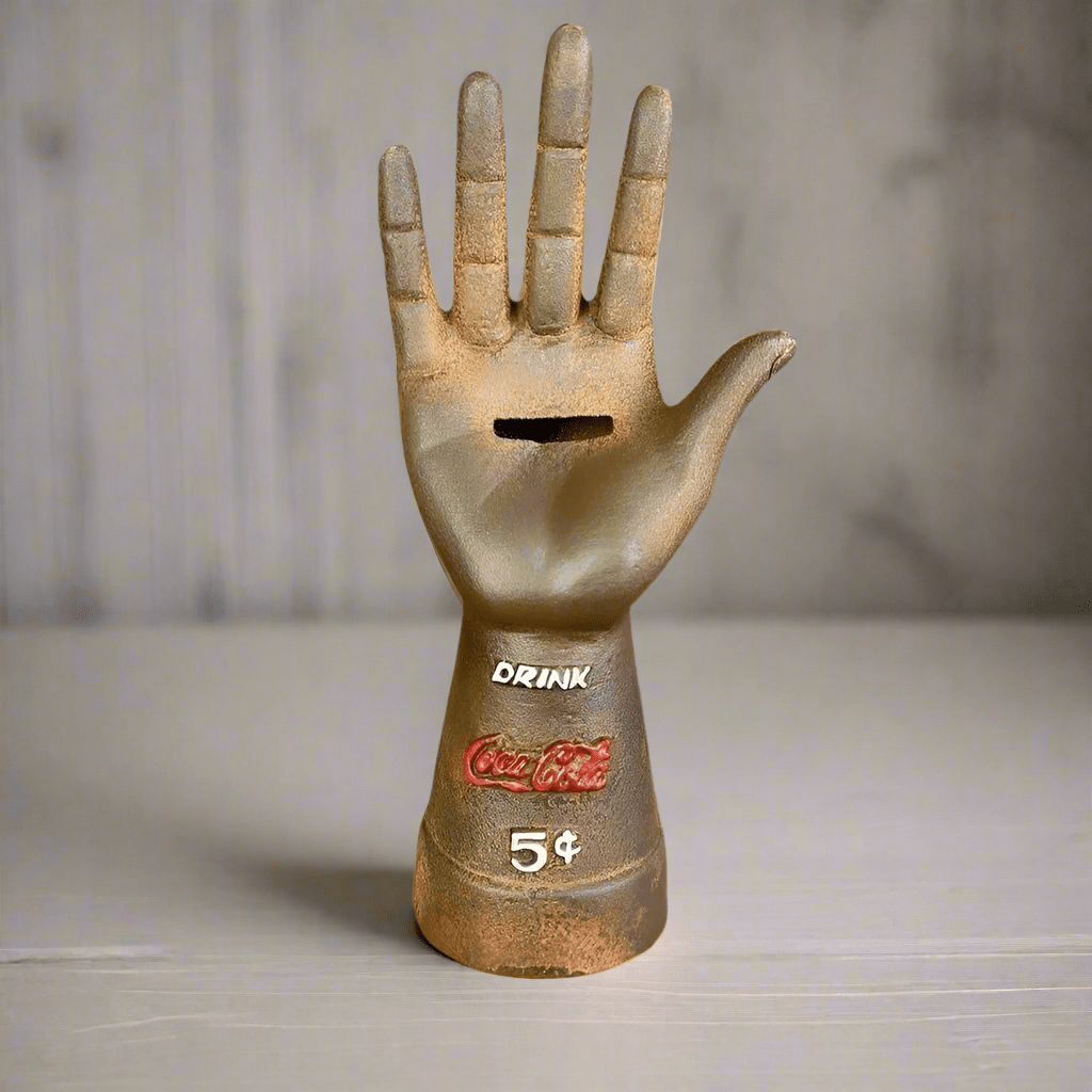 Coca - Cola Cast Iron Hand Coin Bank Tag And Antique Finish (8.75" Tall) - Jones Peak