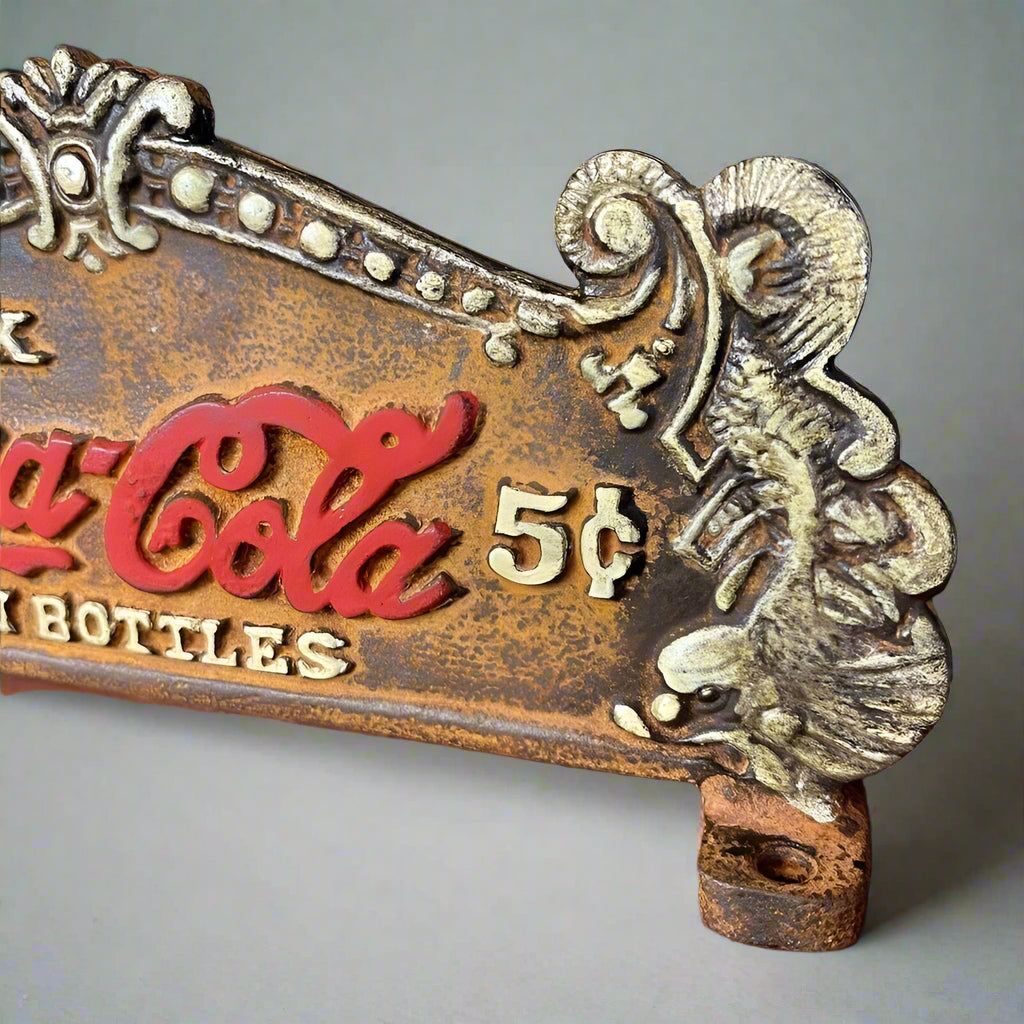 Coca - Cola Fountain Service Register Sign Double - Sided Cast Iron With Antique Finish (8" x 3.5") - Jones Peak