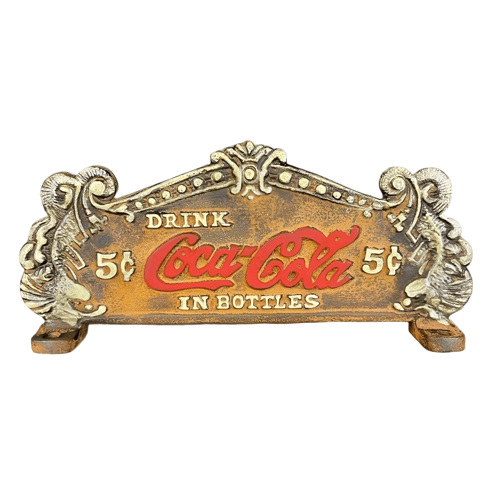 Coca - Cola Fountain Service Register Sign Double - Sided Cast Iron With Antique Finish (8" x 3.5") - Jones Peak