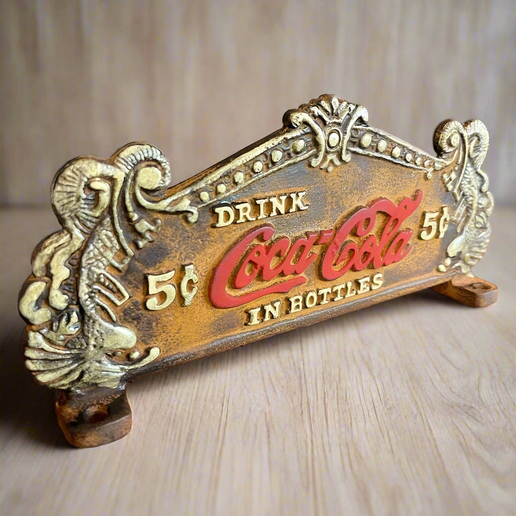 Coca - Cola Fountain Service Register Sign Double - Sided Cast Iron With Antique Finish (8" x 3.5") - Jones Peak