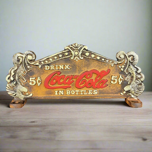 Coca - Cola Fountain Service Register Sign Double - Sided Cast Iron With Antique Finish (8" x 3.5") - Jones Peak