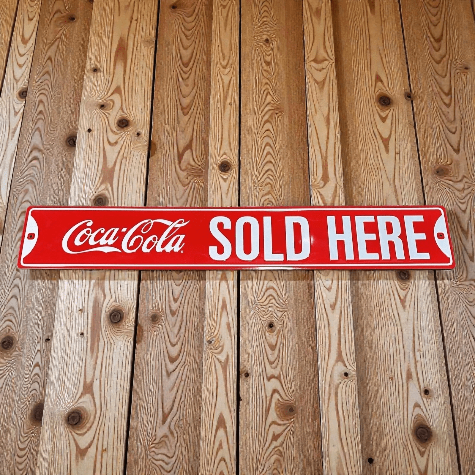 Coca - Cola Sold Here Street Sign Ande Rooney Embossed Metal Soda Sign (6” x 36”) - Jones Peak