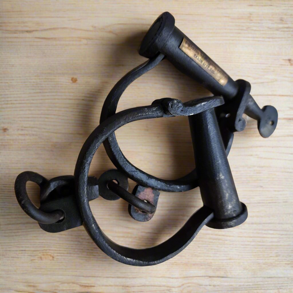 Colorado Territorial Prison Cast Iron Adjustable Handcuffs With Antique Finish (12.5" Long) - Jones Peak