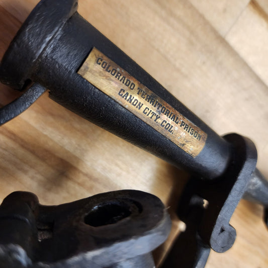 Colorado Territorial Prison Cast Iron Adjustable Handcuffs With Antique Finish (12.5" Long) - Jones Peak