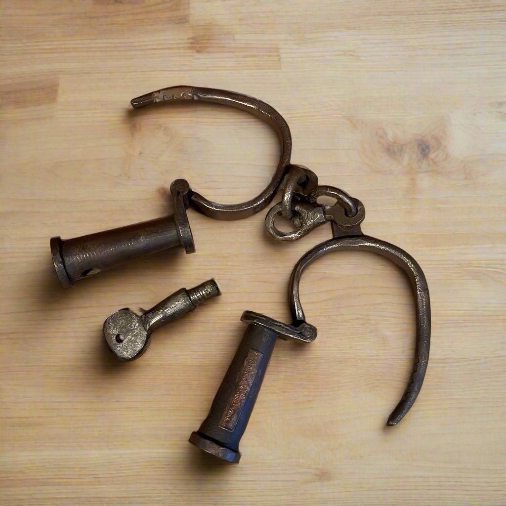Colorado Territorial Prison Cast Iron Adjustable Handcuffs With Antique Finish (12.5" Long) - Jones Peak