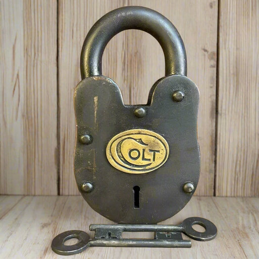 Colt Cast Iron Lock With Brass Tag & Keys (3" x 5") - Jones Peak