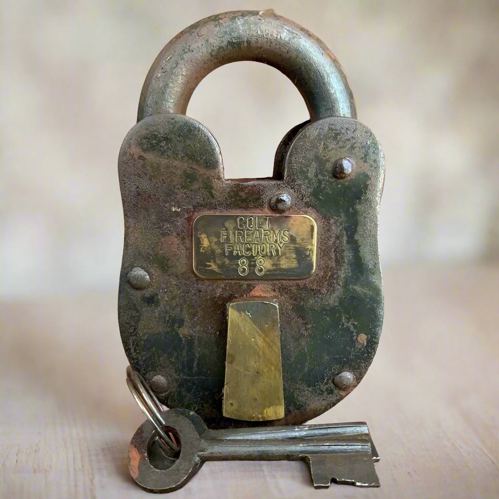 Colt Factory Cast Iron Lock & Keys With Antique Finish (3" x 5") - Jones Peak
