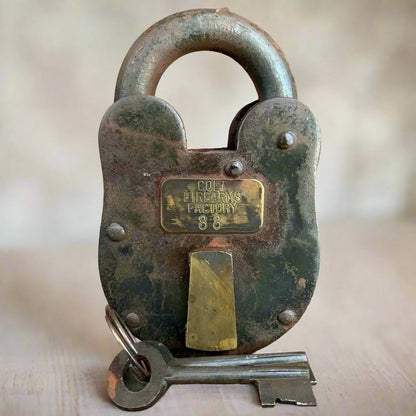 Colt Factory Cast Iron Lock & Keys With Antique Finish (3" x 5") - Jones Peak