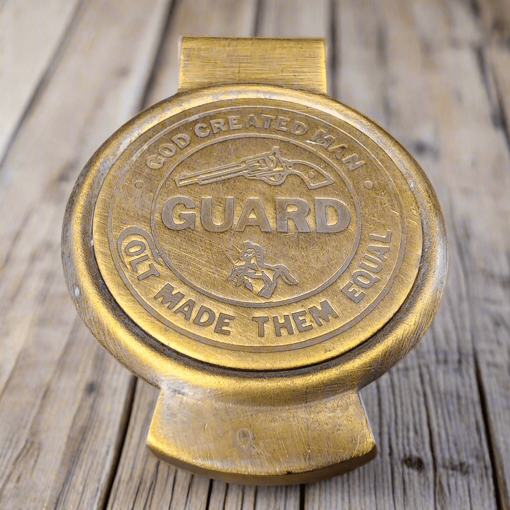 Colt Guard Solid Brass Money Clip With Raised Lettering & Antique Finish (3" x 2.25") - Jones Peak