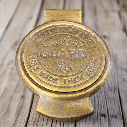 Colt Guard Solid Brass Money Clip With Raised Lettering & Antique Finish (3" x 2.25") - Jones Peak