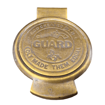 Colt Guard Solid Brass Money Clip With Raised Lettering & Antique Finish (3" x 2.25") - Jones Peak