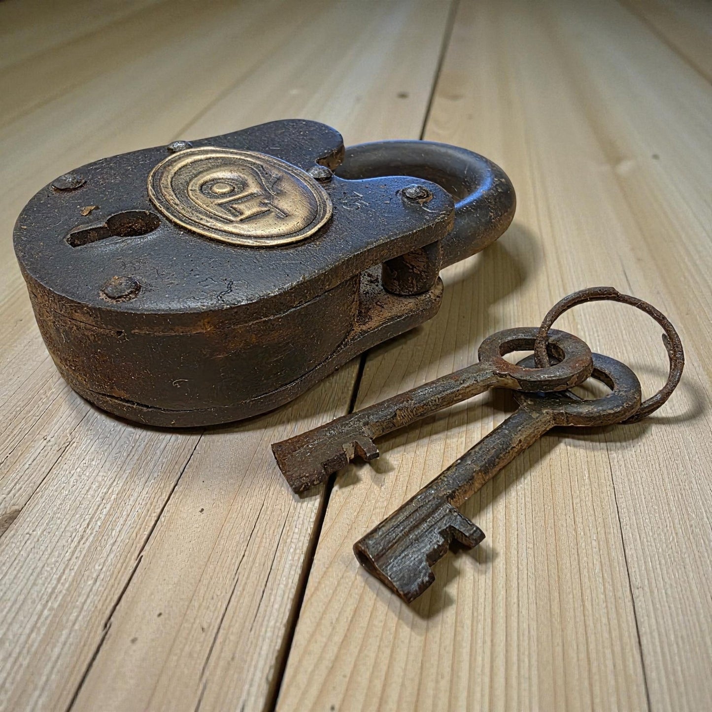 Colt Gun Cabinet Cast Iron Lock and Keys With Antique Finish (4" x 2") - Jones Peak