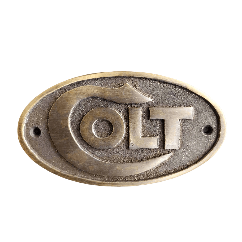 Colt Solid Brass Plaque With Raised Lettering & Antique Finish (5" x 2.75") - Jones Peak