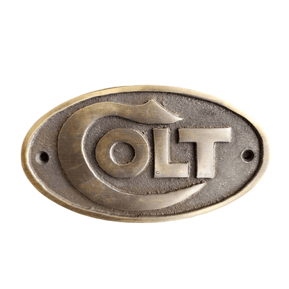 Colt Solid Brass Plaque With Raised Lettering & Antique Finish (5" x 2.75") - Jones Peak