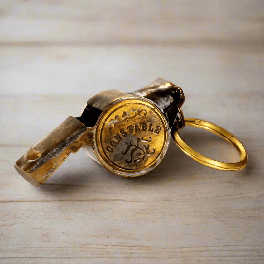 Constable Solid Brass Whistle With Raised Star & Antique Finish (2" x 0.75") - Jones Peak