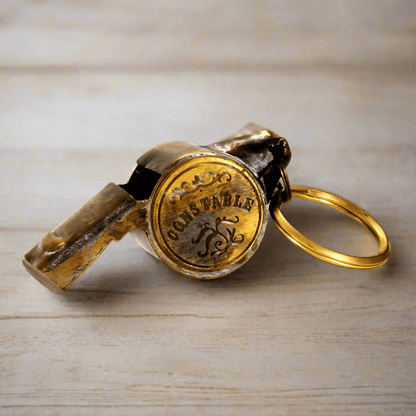 Constable Solid Brass Whistle With Raised Star & Antique Finish (2" x 0.75") - Jones Peak