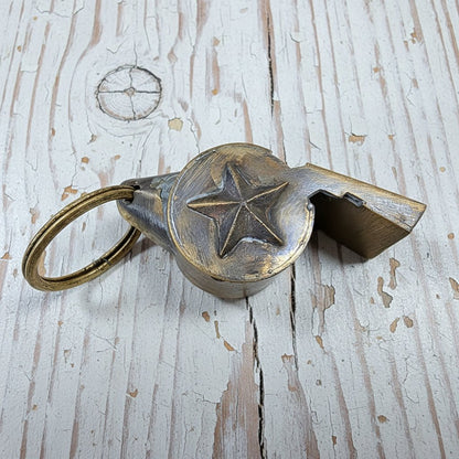 Constable Solid Brass Whistle With Raised Star & Antique Finish (2" x 0.75") - Jones Peak