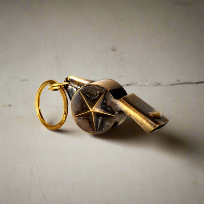 Constable Solid Brass Whistle With Raised Star & Antique Finish (2" x 0.75") - Jones Peak