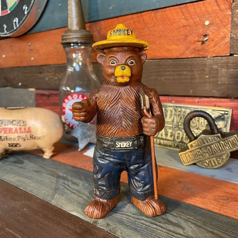 Smokey Bear Cast Iron Bank With Painted Antique Finish (8" x 3.5")