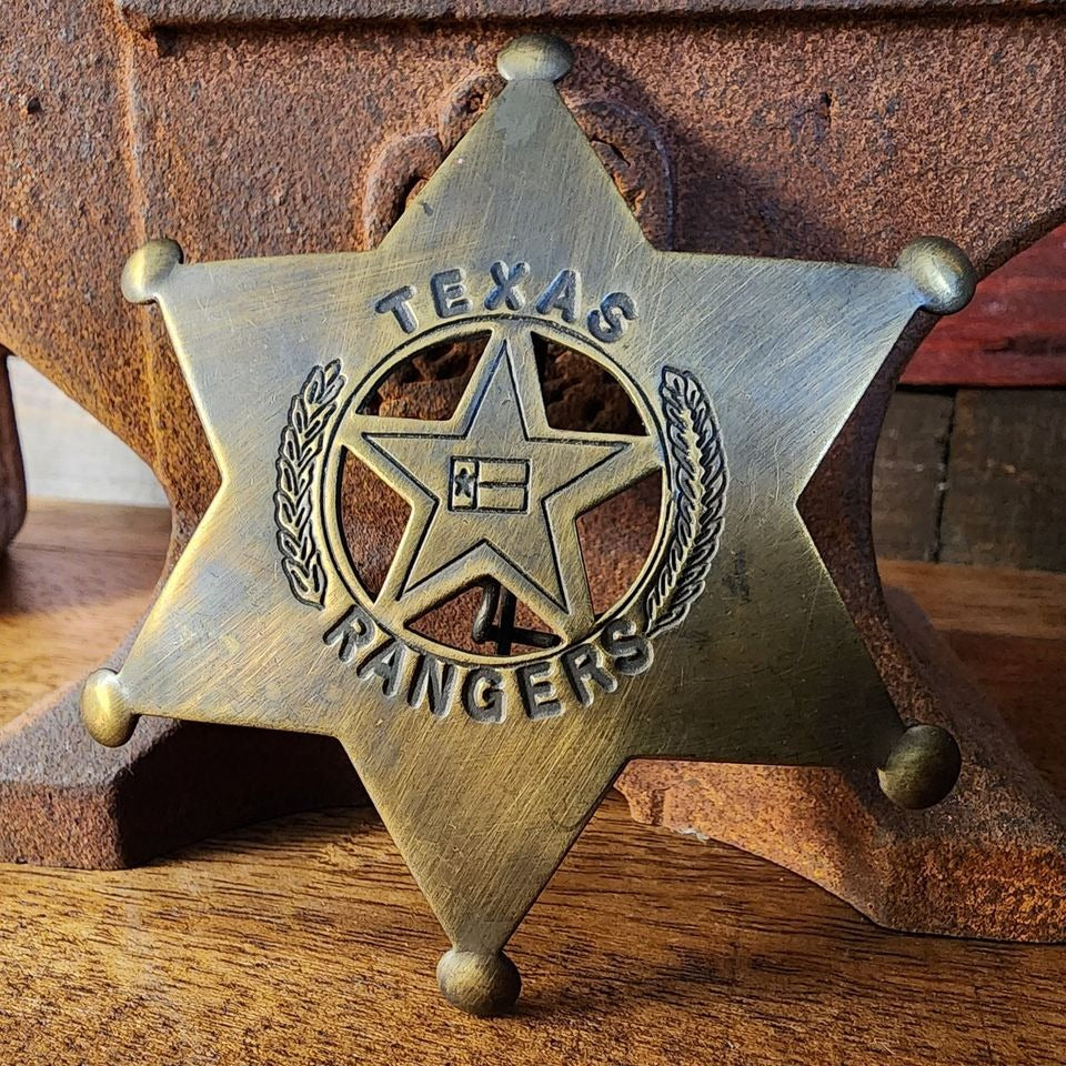 Texas Rangers Solid Brass Badge With Soldered Pin & Antique Finish (3" x 2.25")