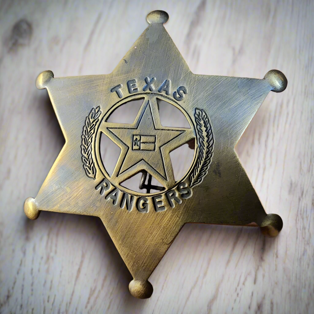 Texas Rangers Solid Brass Badge With Soldered Pin & Antique Finish (3" x 2.25")