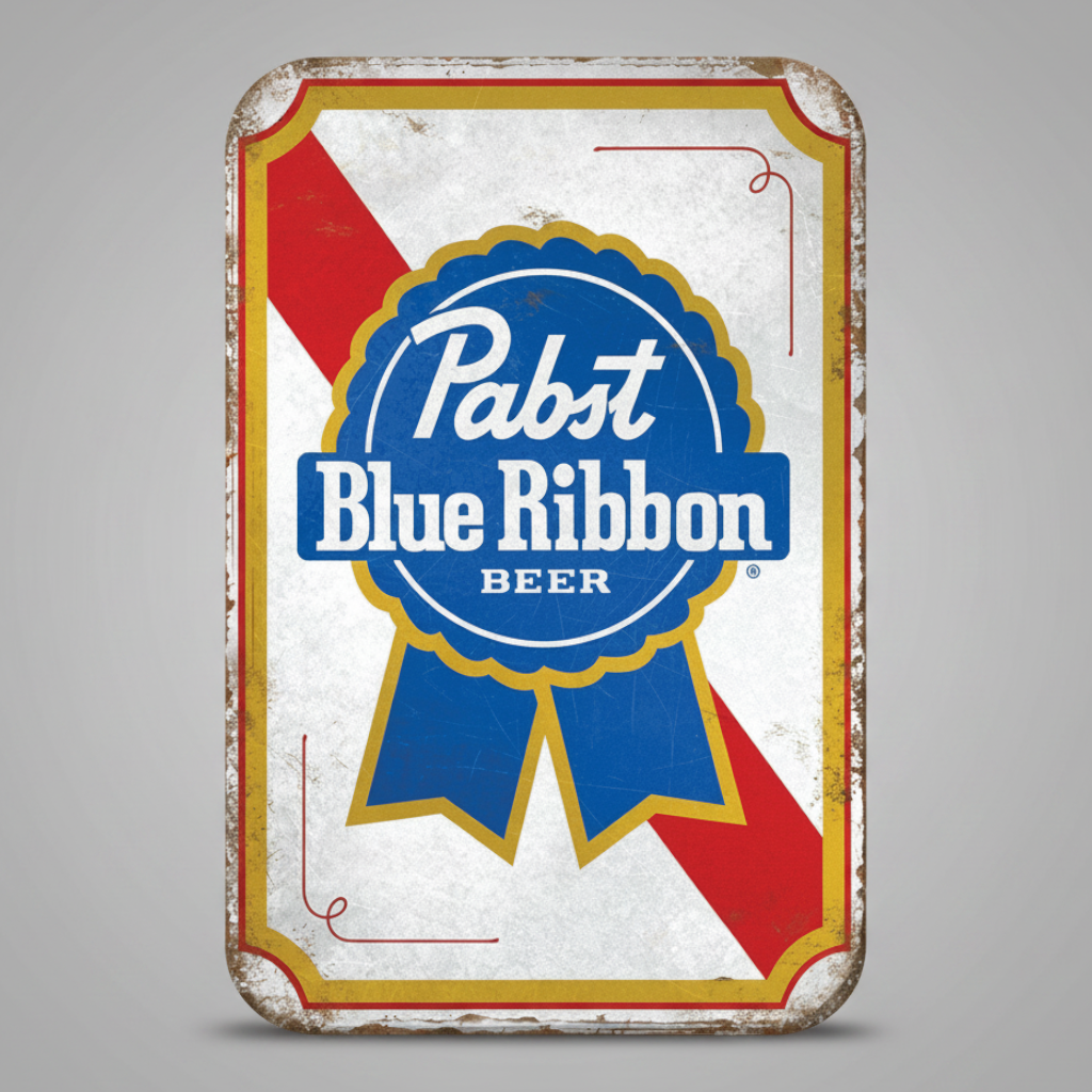Jones Peak Pabst Blue Ribbon beer label magnet with a vintage distressed finish and classic red, white, and blue logo.