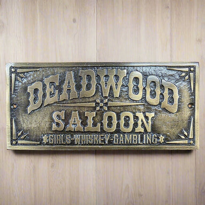 Deadwood Saloon Girls Whiskey Gambling Plaque With Raised Lettering & Antique Finish (7.5" x 3.5") - Jones Peak