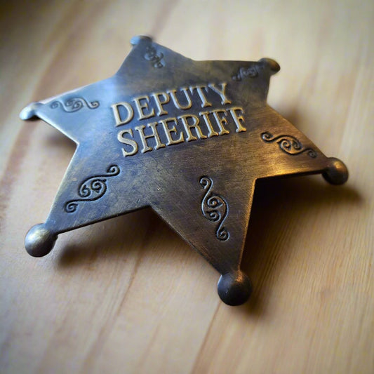 Deputy Sheriff Old West Solid Brass Star Badge With Antique Finish & Soldered Pin (3" x 2.25") - Jones Peak