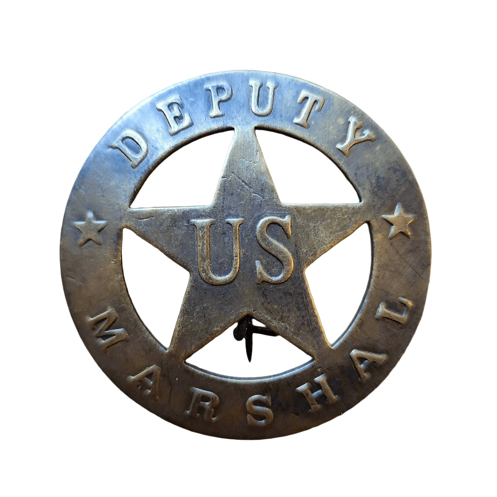 Deputy US Marshal Solid Brass Round Badge With Antique Finish & Soldered Pin (3" x 2.25") - Jones Peak