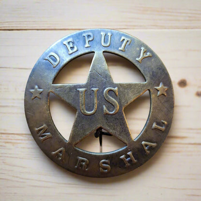 Deputy US Marshal Solid Brass Round Badge With Antique Finish & Soldered Pin (3" x 2.25") - Jones Peak